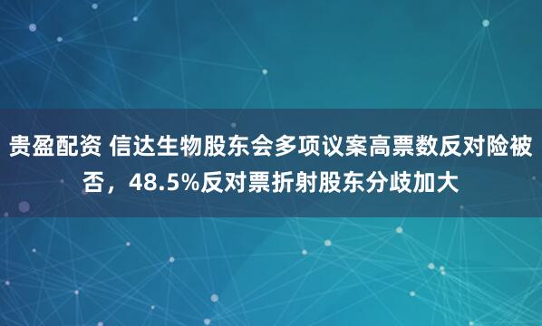 贵盈配资 信达生物股东会多项议案高票数反对险被否，48.5%反对票折射股东分歧加大